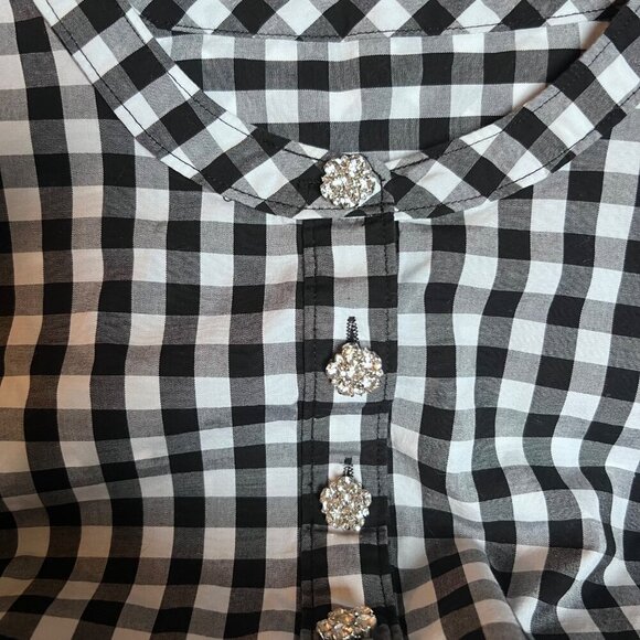 Womens Long Sleeve Black & White Rhinestone Button Blouse By Talbots Size Med - Picture 6 of 6
